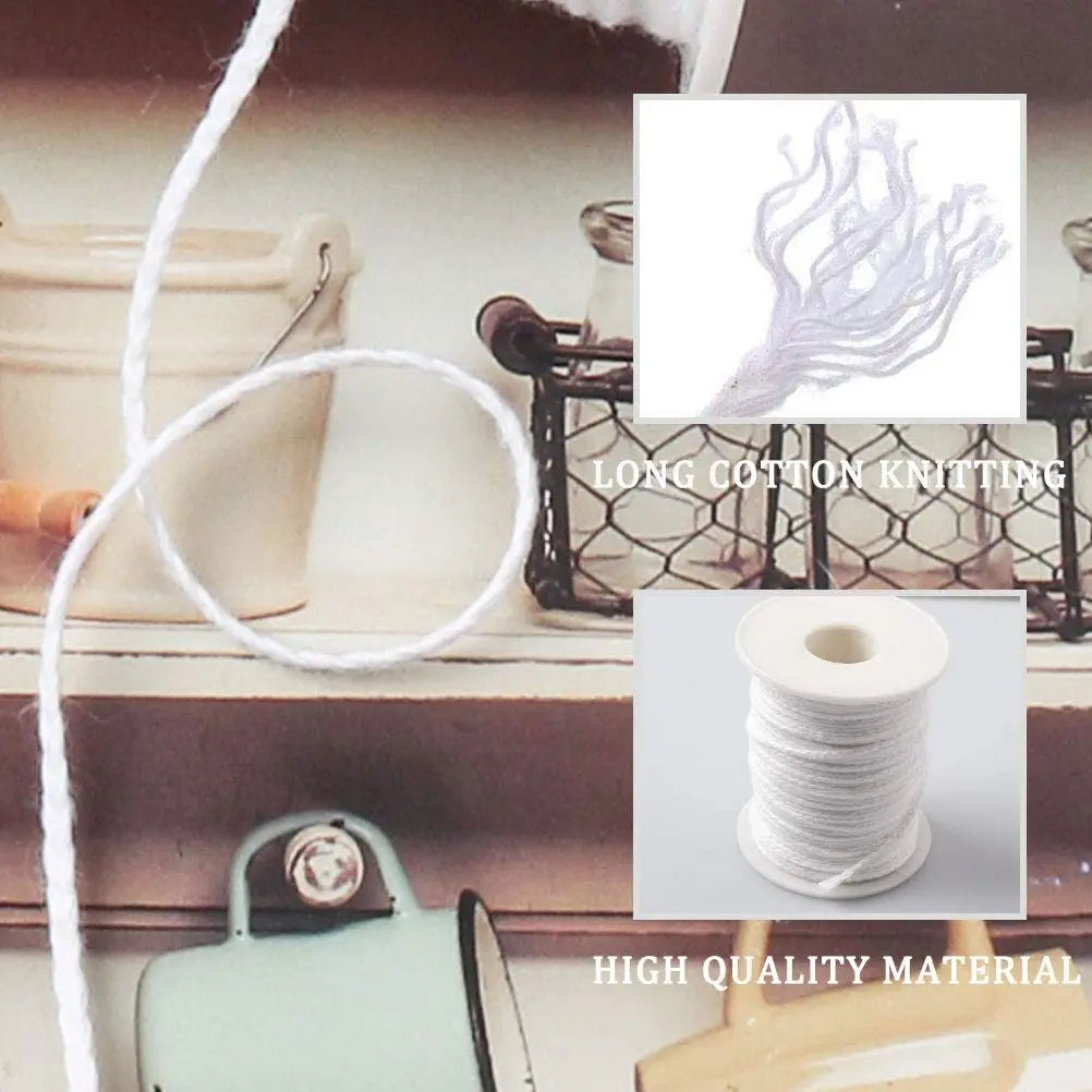 61m (200 ft) Natural Cotton Candle Wick Roll, 24-Strand Smokeless | StriveRiseFit