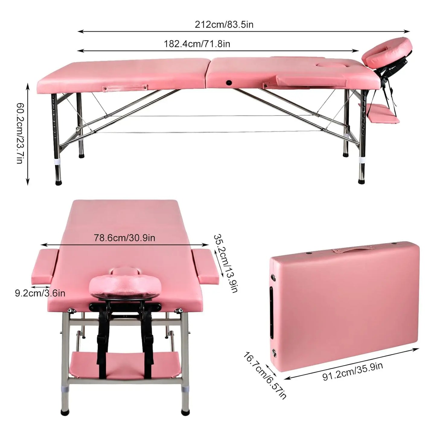 Portable Aluminum Massage Table 80" — Height Adjustable 2-Fold Spa & Tattoo Bed | StriveRiseFit