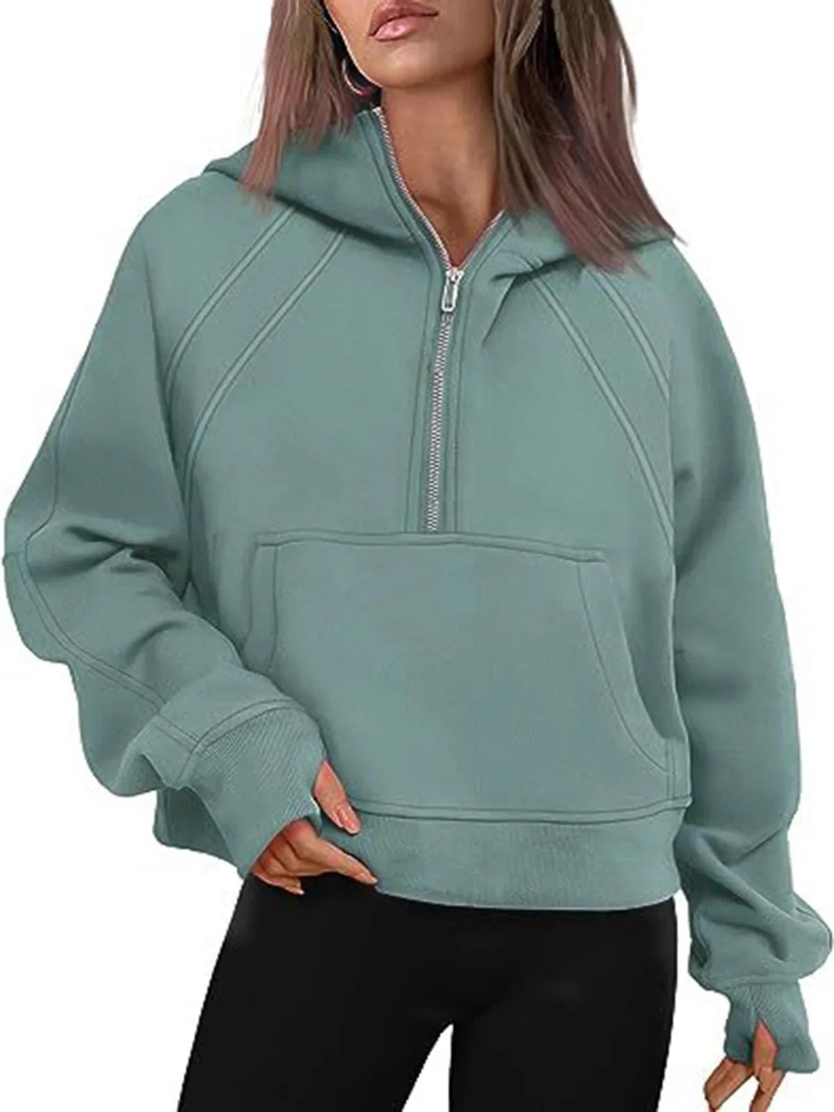 Loose Women's Hoodie ~ Long Sleeve ~ Zipper Pocket ~ Casual, Fashionable Sweatshirt ~ Polyester Fiber ~ Full Length