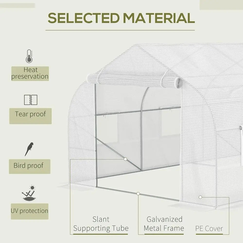 Walk-In Greenhouse 20' x 10' x 7' | Tunnel Style, Galvanized Steel Frame, 140 GSM PE Cover, 6 Windows