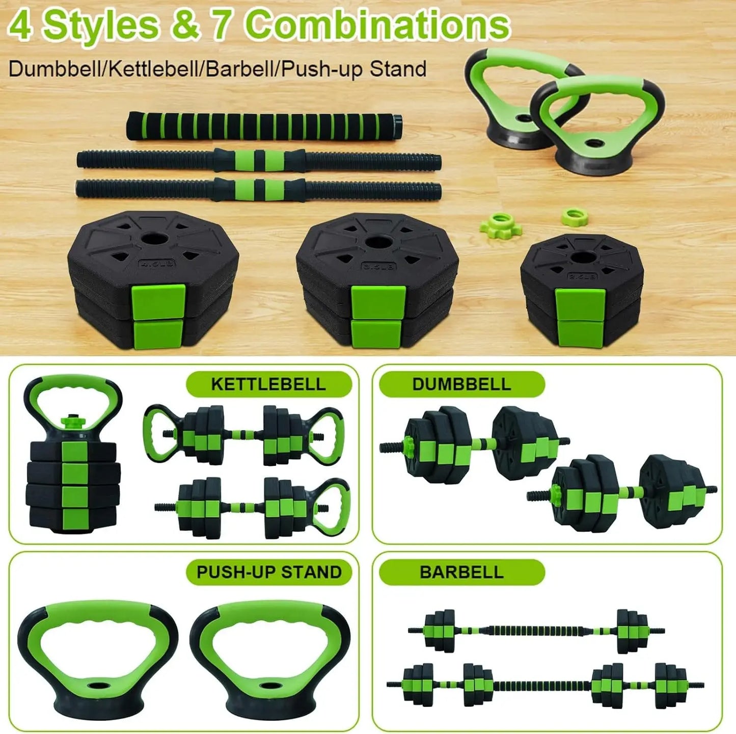 4-in-1 Adjustable Dumbbell, Kettlebell & Barbell Set 66–88 lbs | StriveRiseFit