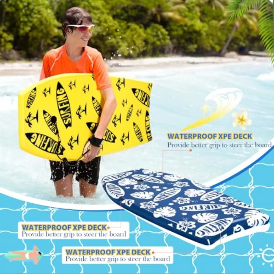 2-Pack Bodyboards with EPS Core XPE Deck HDPE Slick Bottom & Wrist Leashes for Beach | StriveRiseFit