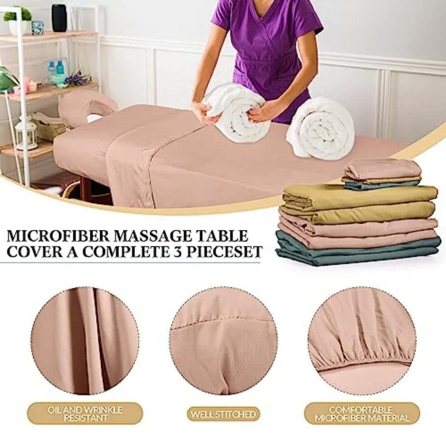 Microfiber Massage Table Sheet Set | Flat Sheet, Fitted Sheet & Face Rest Cover Included, Salon & Spa