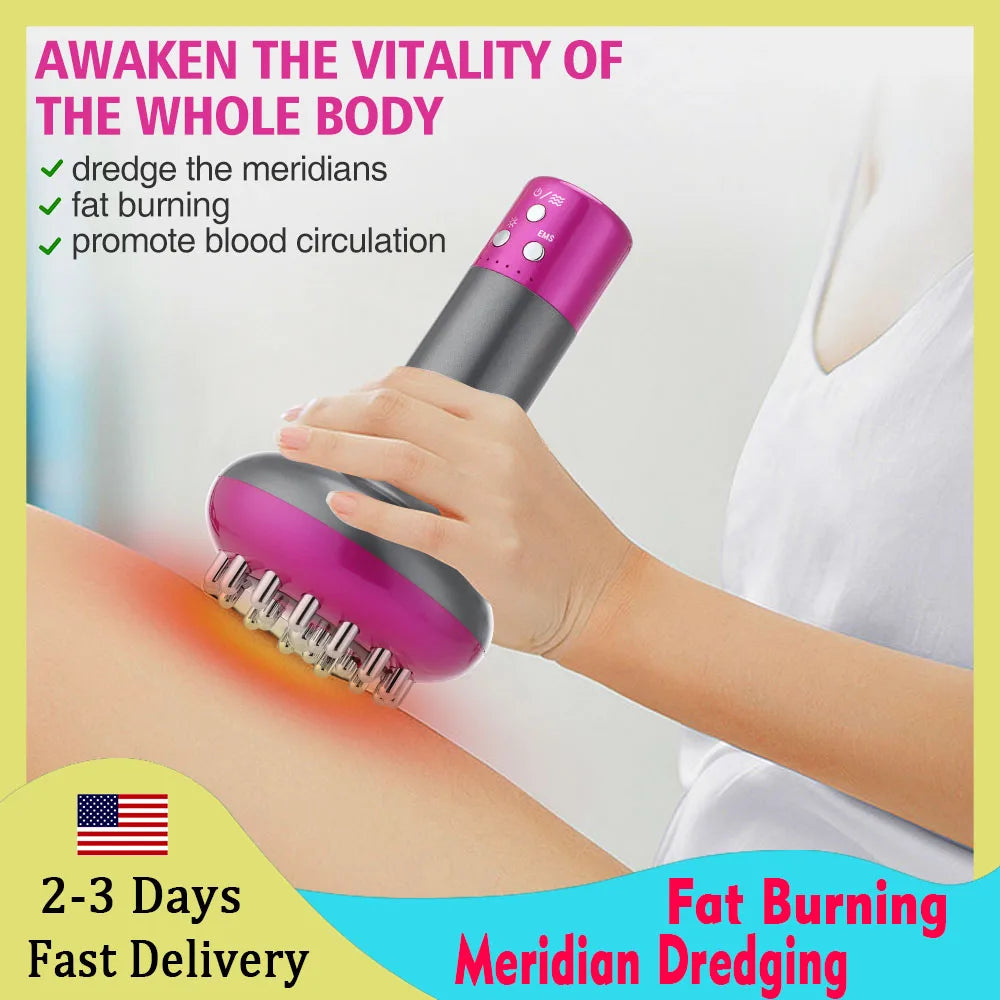 Intelligent Electric Meridian Brush ~ EMS Micro Current Vibrating Red Light Beauty Apparatus for Whole Body ~ Home Portable Massage