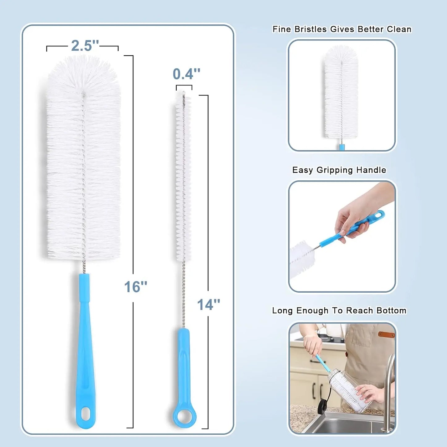 16" Bottle Brush Cleaner - Long Handle for Water Bottles | StriveRiseFit