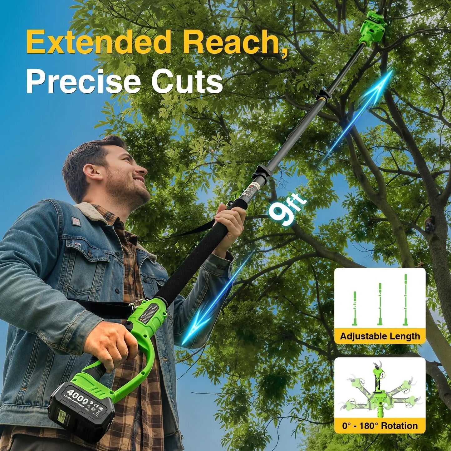 TaskStar 2-in-1 Cordless Pole Pruner | 9 ft | 1.6" Cut | Brushless | StriveRiseFit