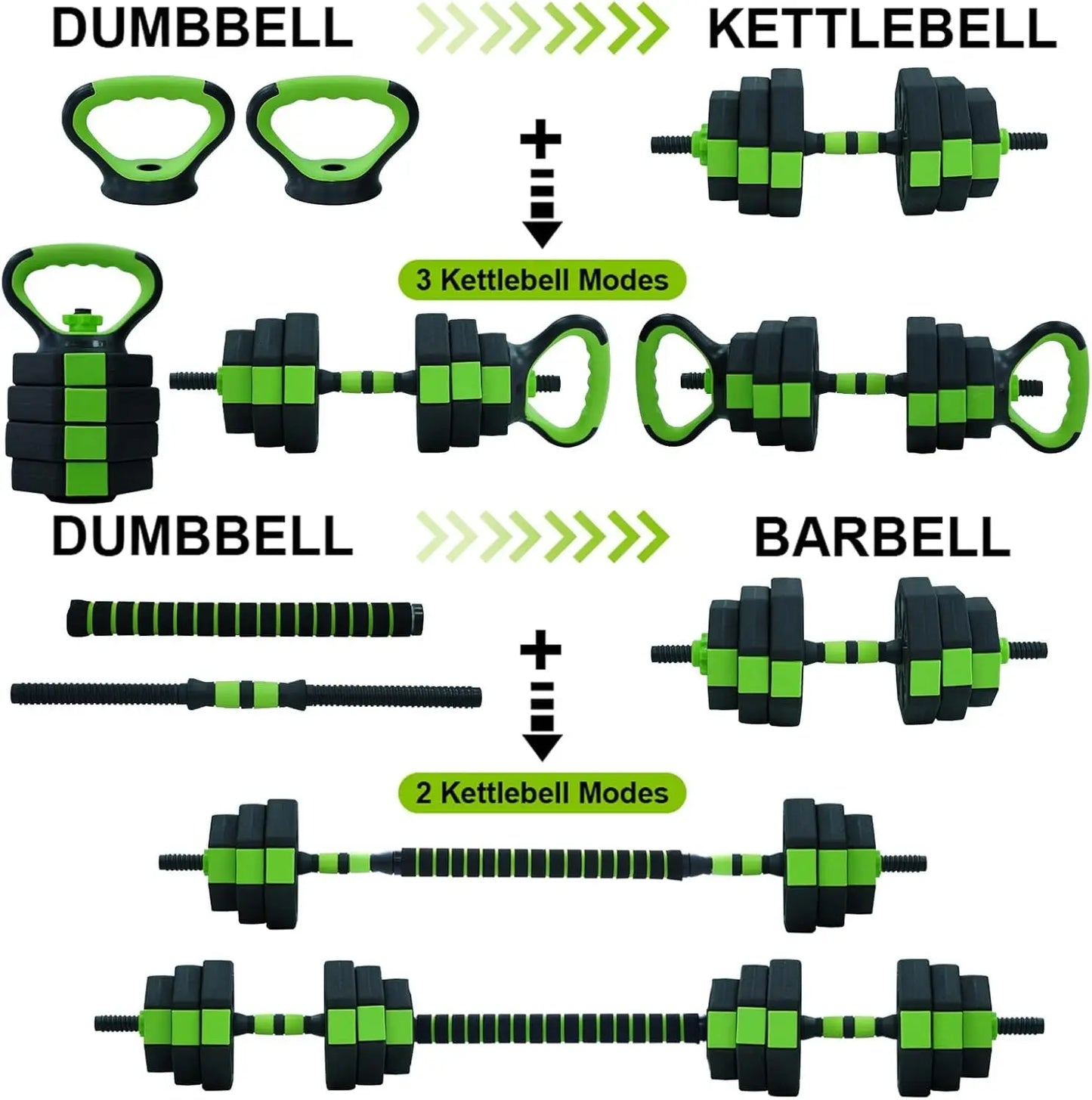 4-in-1 Adjustable Dumbbell, Kettlebell & Barbell Set 66–88 lbs | StriveRiseFit