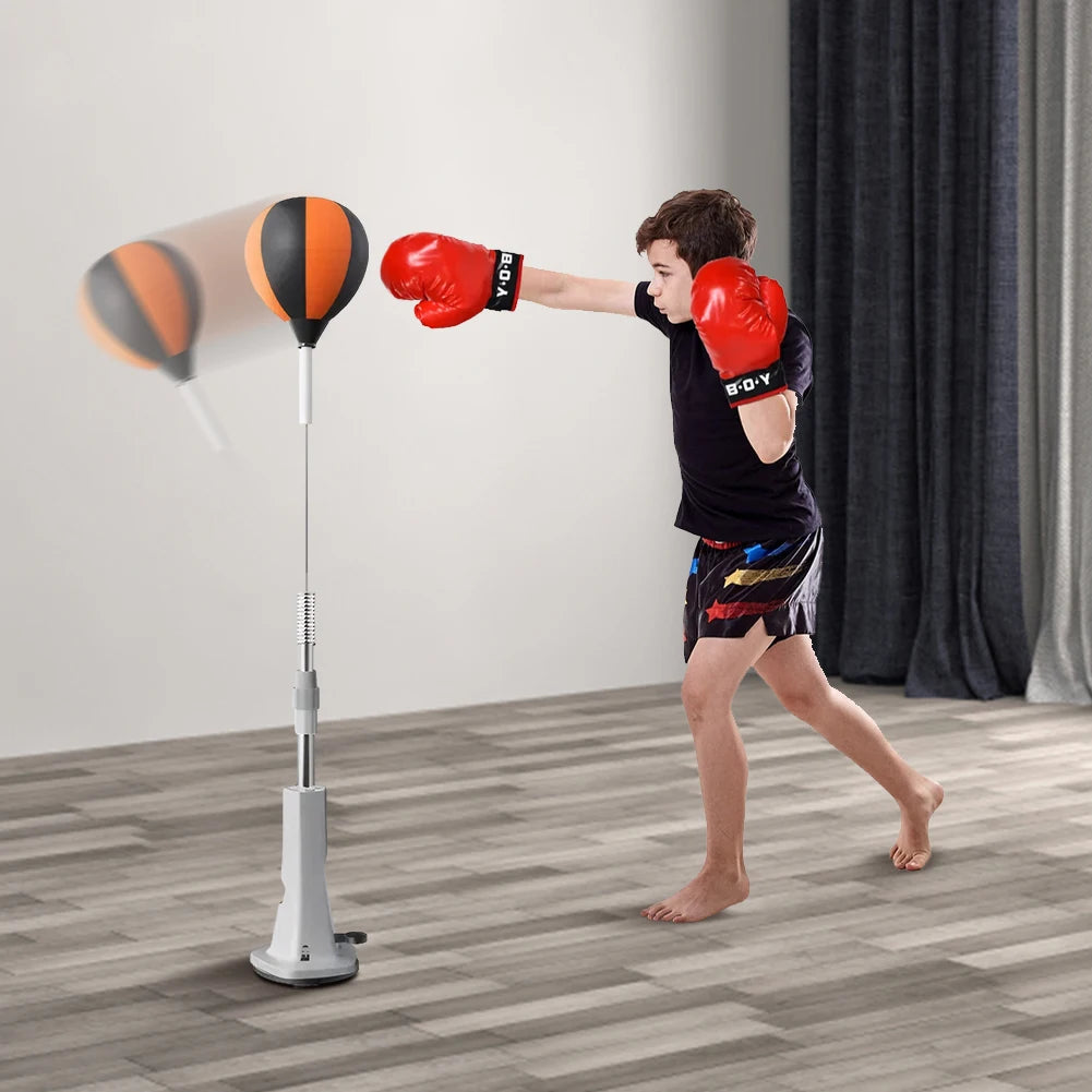 Punching Bag with Stand & Reflex Ball Set, Height Adjustable, PU Leather | StriveRiseFit