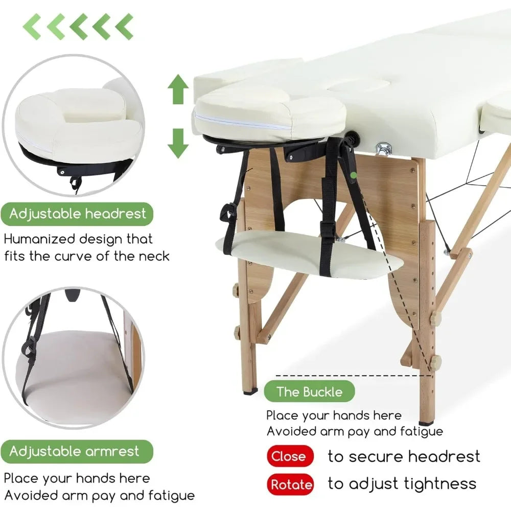 Portable Massage Table - 2 Fold Spa Bed Height Adjustable Lash Bed