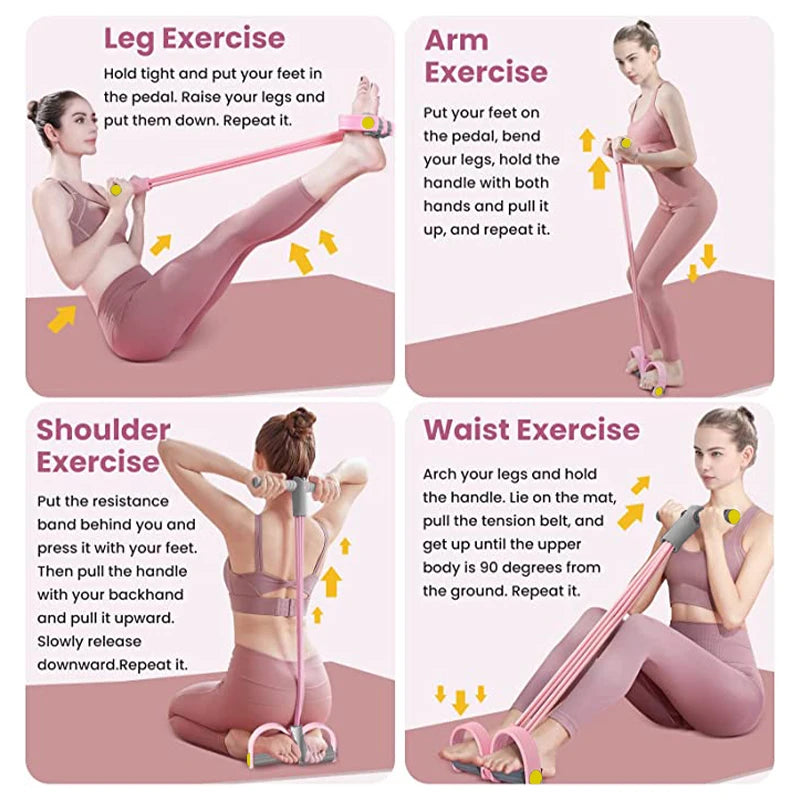 4-Tube Resistance Band Pedal Puller | Natural Latex, Full Body Training, Home Gym & Yoga