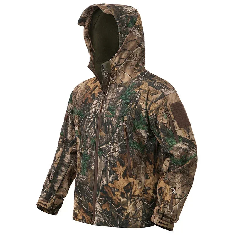 Men or Women's Silent Camouflage Hunting Jacket ~ Soft Shell ~ Outdoor Hiking, Fishing, Hunting ~ Hooded Coat Waterproof Fleece Tactical Jackets
