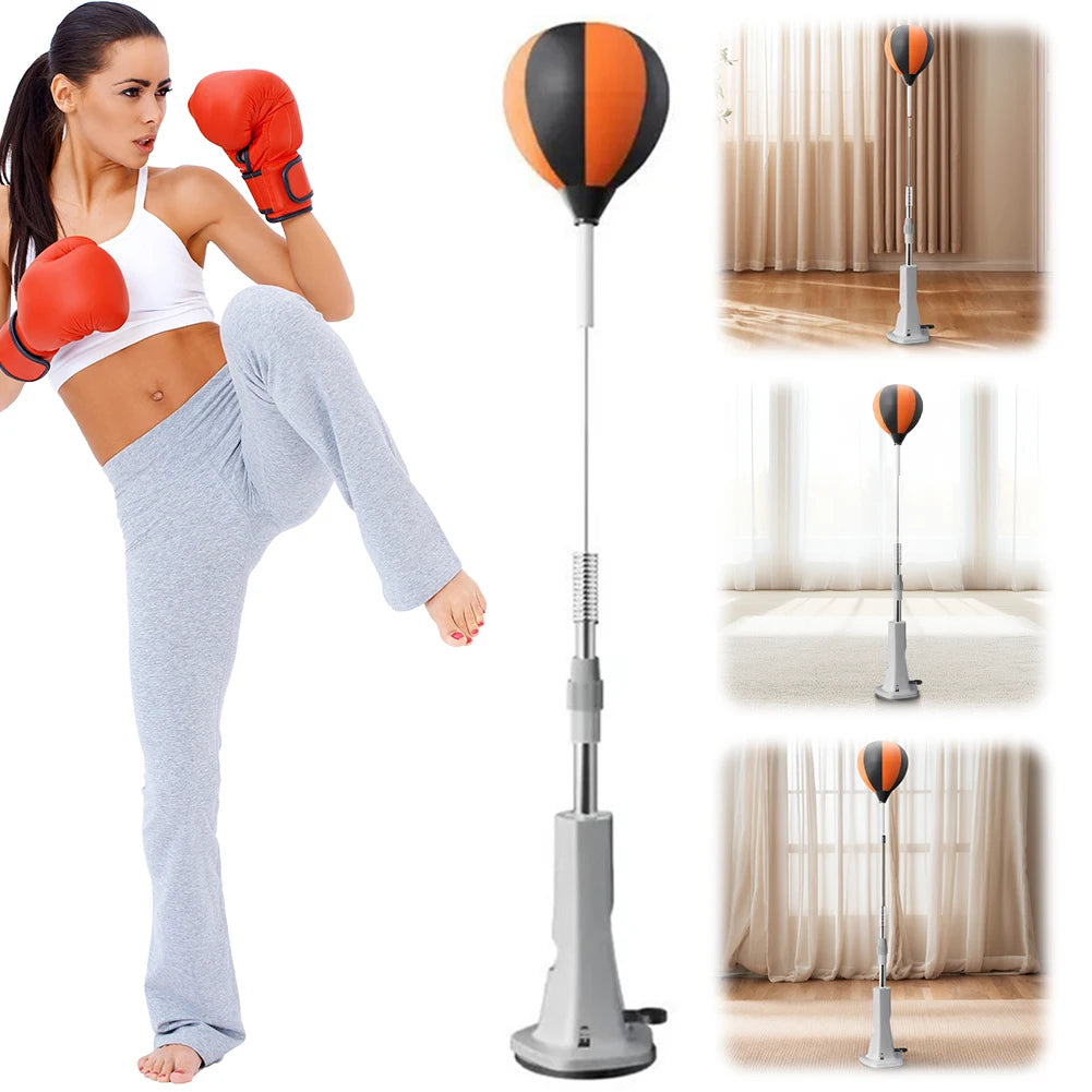 Punching Bag with Stand & Reflex Ball Set, Height Adjustable, PU Leather | StriveRiseFit