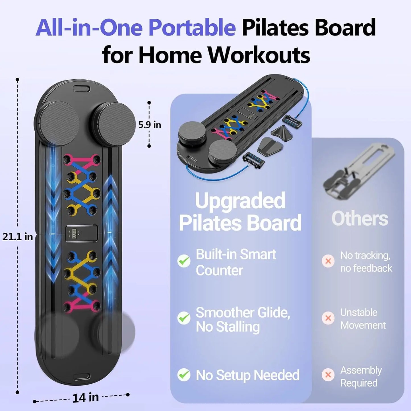 Pilates Sliding Board & Reformer, 5-in-1 Portable Home Workout with Built-In Timer | StriveRiseFit