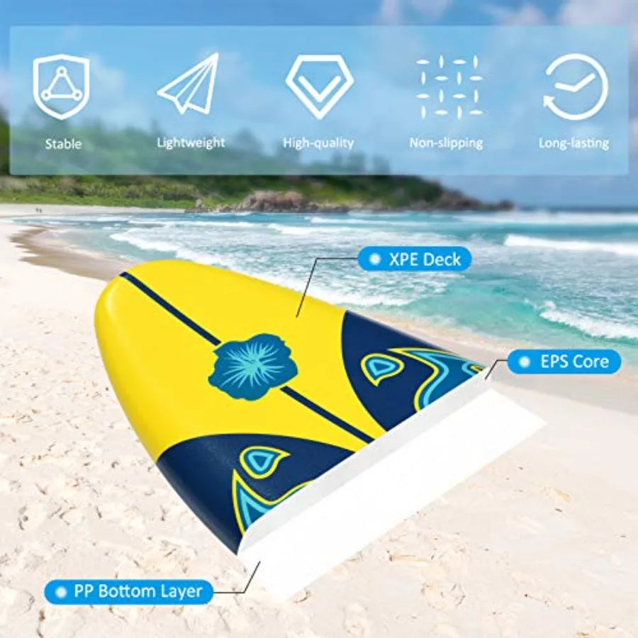 6ft Foam Surfboard with Removable Fins Non-Slip Deck & Leash for Surfing Fishing Water Yoga | StriveRiseFit
