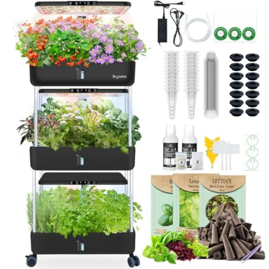 66-Pod Indoor Hydroponic Growing System | 3-Tier | Dual 53W Full-Spectrum LED | StriveRiseFit