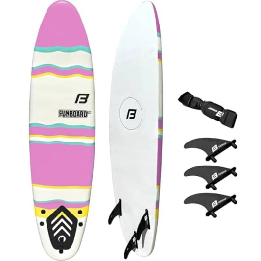 6ft Foam Funboard Surfboard with 3 Fins Leash & Wood Stringers for Beginner & Intermediate | StriveRiseFit