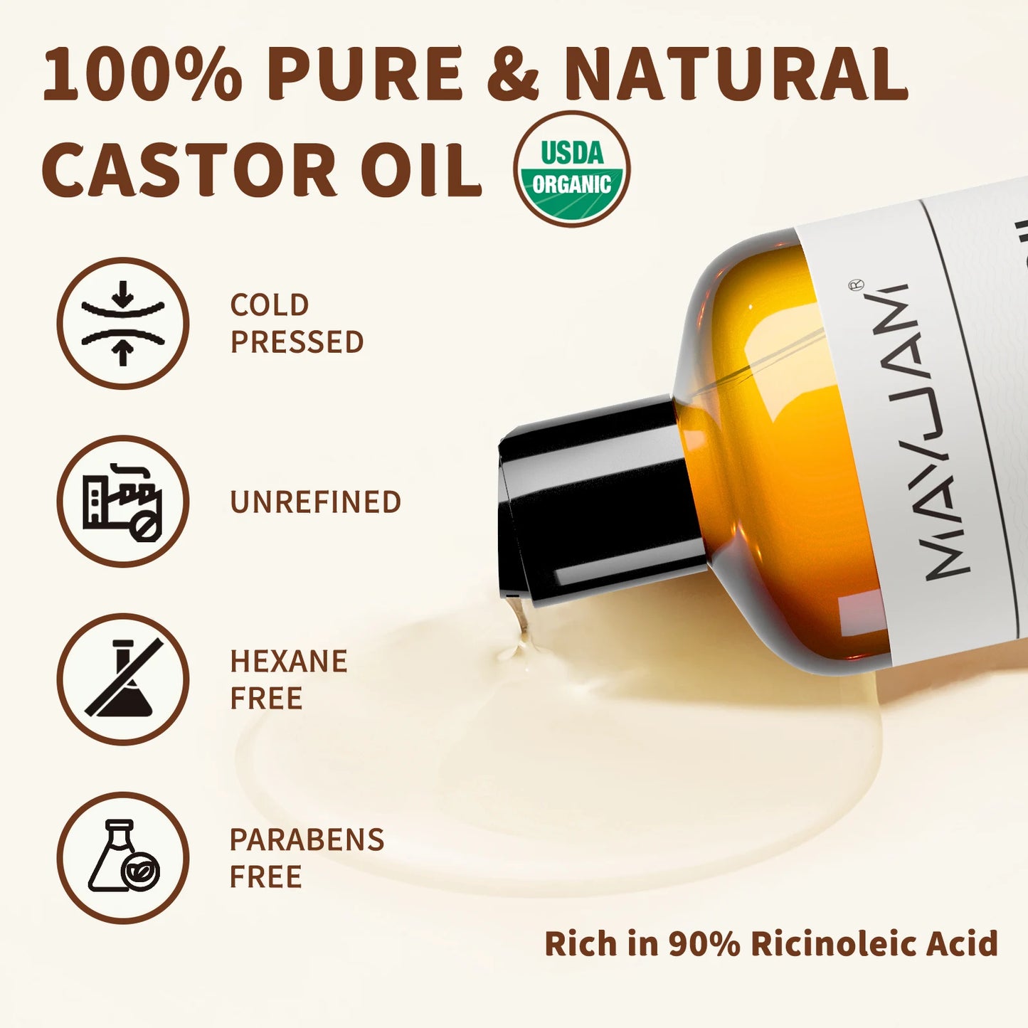 Organic Castor Oil Cold Pressed - Pure Natural Hair & Skin Care Oil