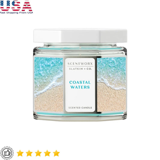 Coastal Waters Scented Candle 14.5 oz Paraffin Blend Wax 3 Wick Container Candle Long Lasting 40 Hour Burn Time Relaxing Home