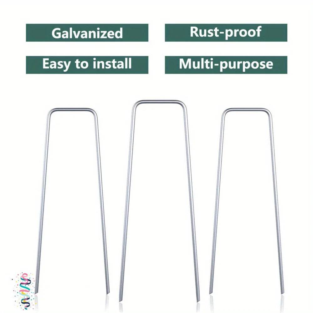 500-Pack 6" Galvanized Landscape Staples U-Shaped 11 Gauge Garden Stakes | StriveRiseFit