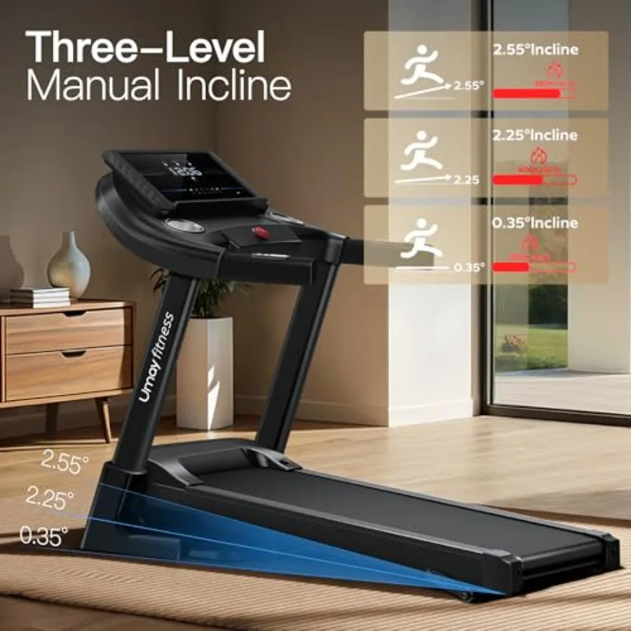 Fitness Home Folding Incline Treadmill with Pulse Sensors, 3.0 HP Quiet Brushless, 300 lbs Capacity (Black with 10% Incline)