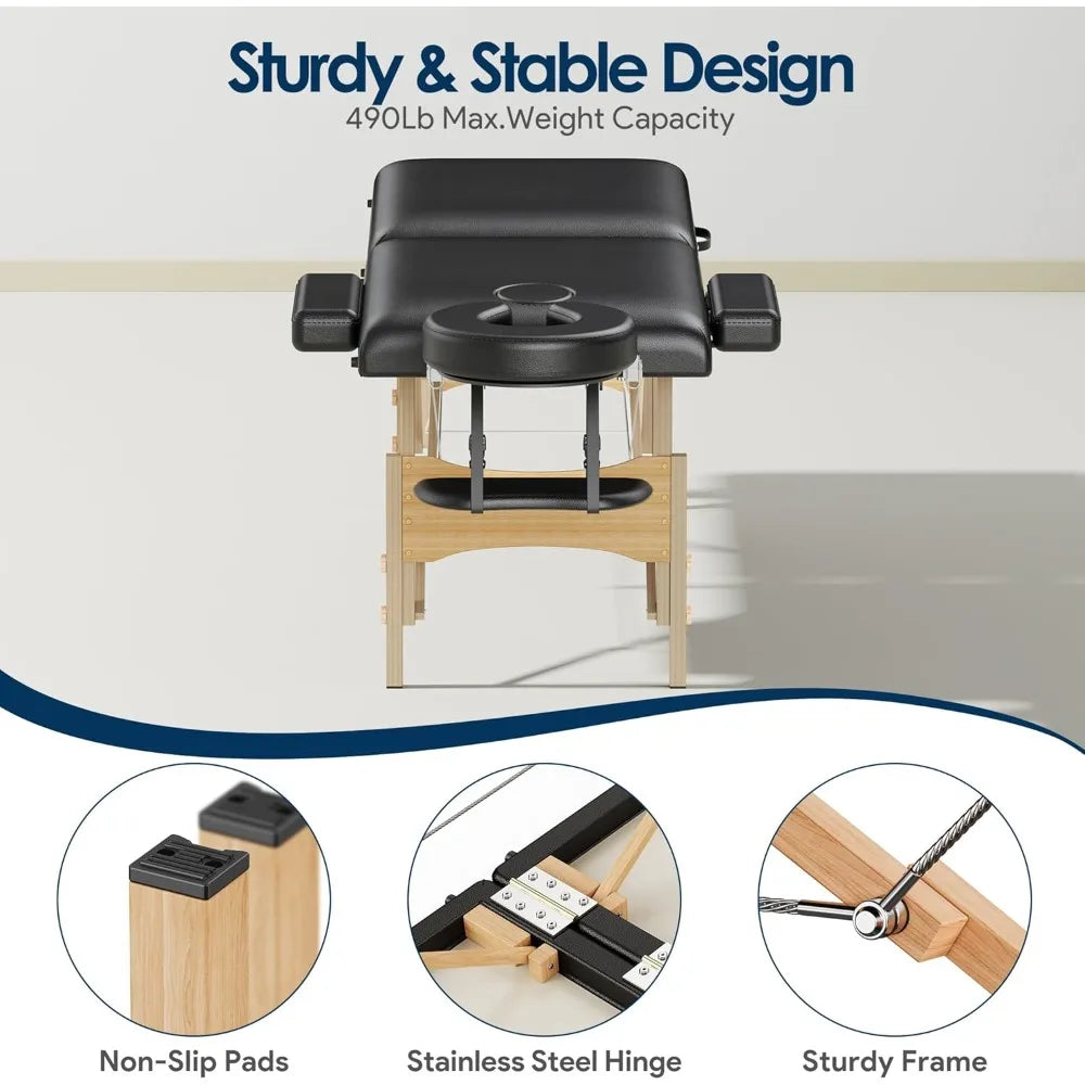 Portable Massage Table 24" Wide - Adjustable Height Wooden Spa Bed | StriveRiseFit