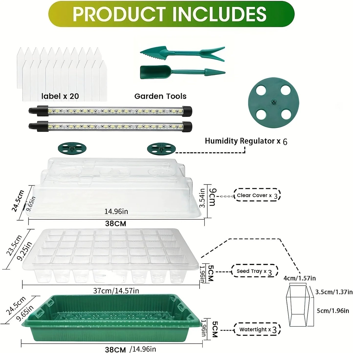 Seed Germination Tray Kit | 4 Sets | 160 Cells | LED Grow Lights & Timer | StriveRiseFit