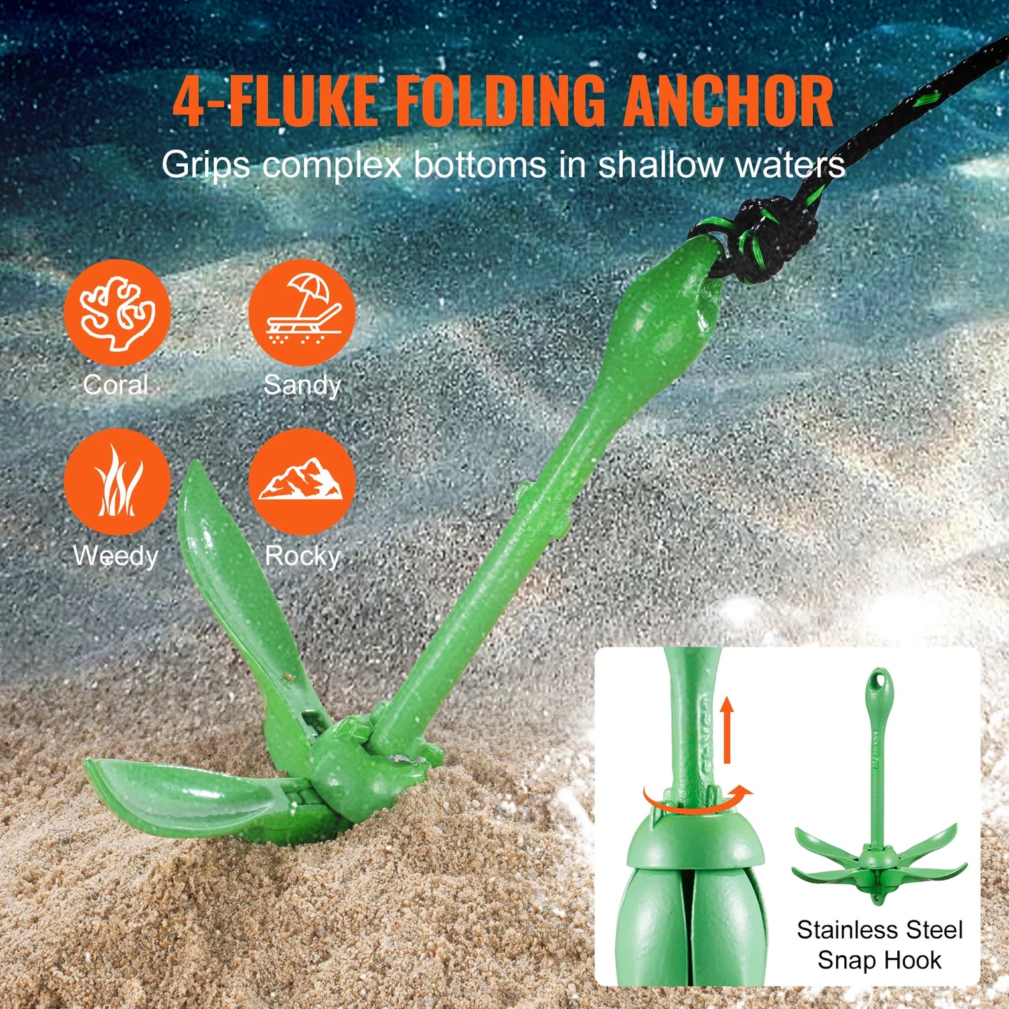 3.5 lb Folding Kayak Anchor Kit — 4-Fluke with Rope, Buoy & Storage Bag | StriveRiseFit
