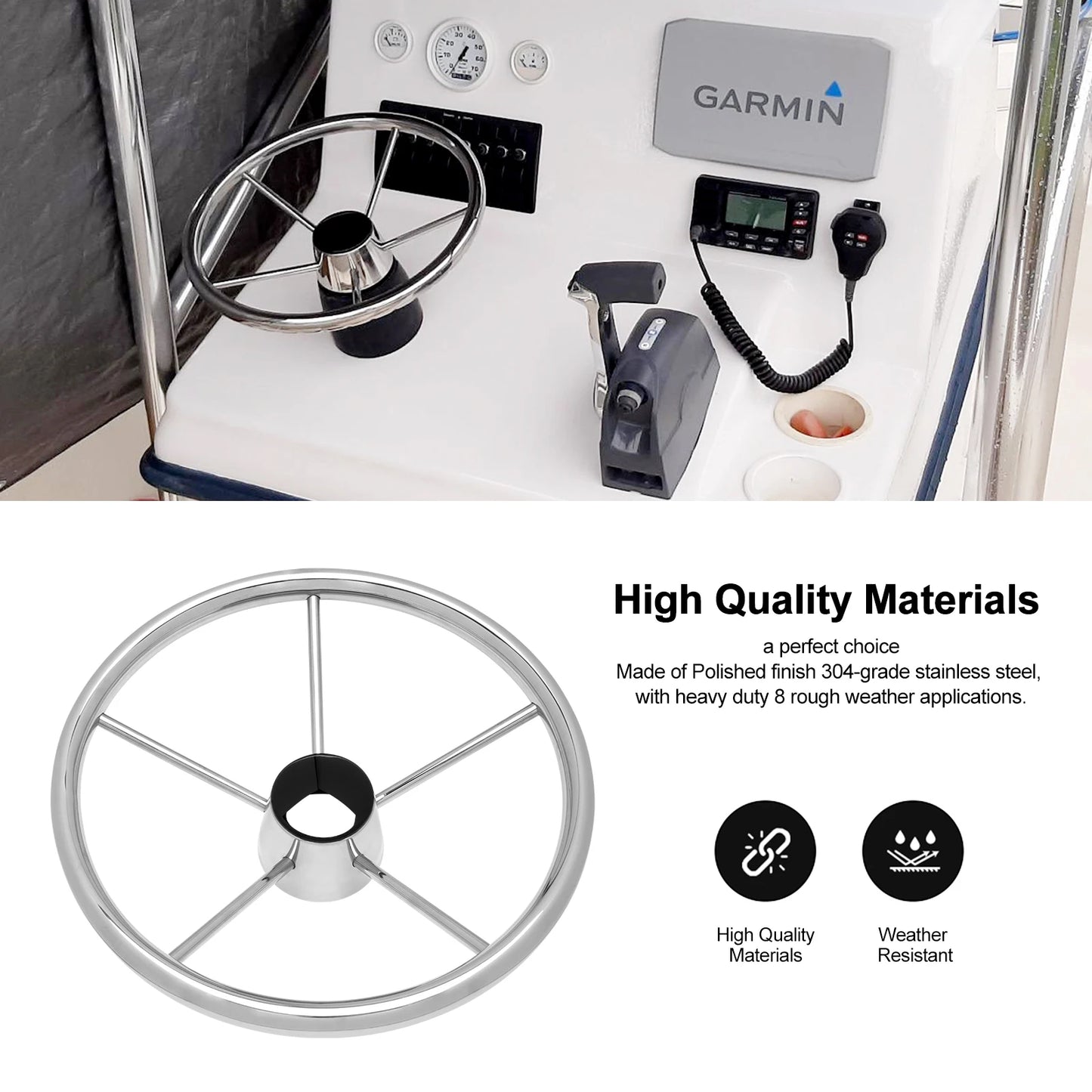 13.5" Stainless Steel Marine Boat Steering Wheel | 5-Spoke, 25° Dish | StriveRiseFit
