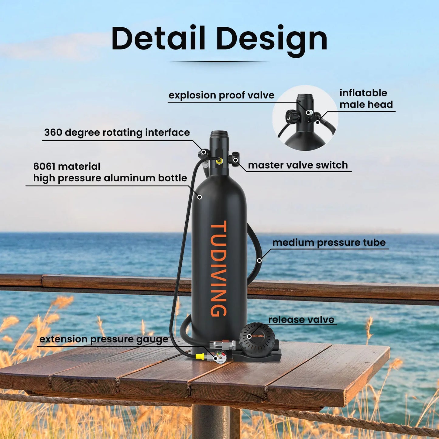 Portable Mini Scuba Tank 2L – Refillable Diving Cylinder, 20–45 Min Underwater Breathing