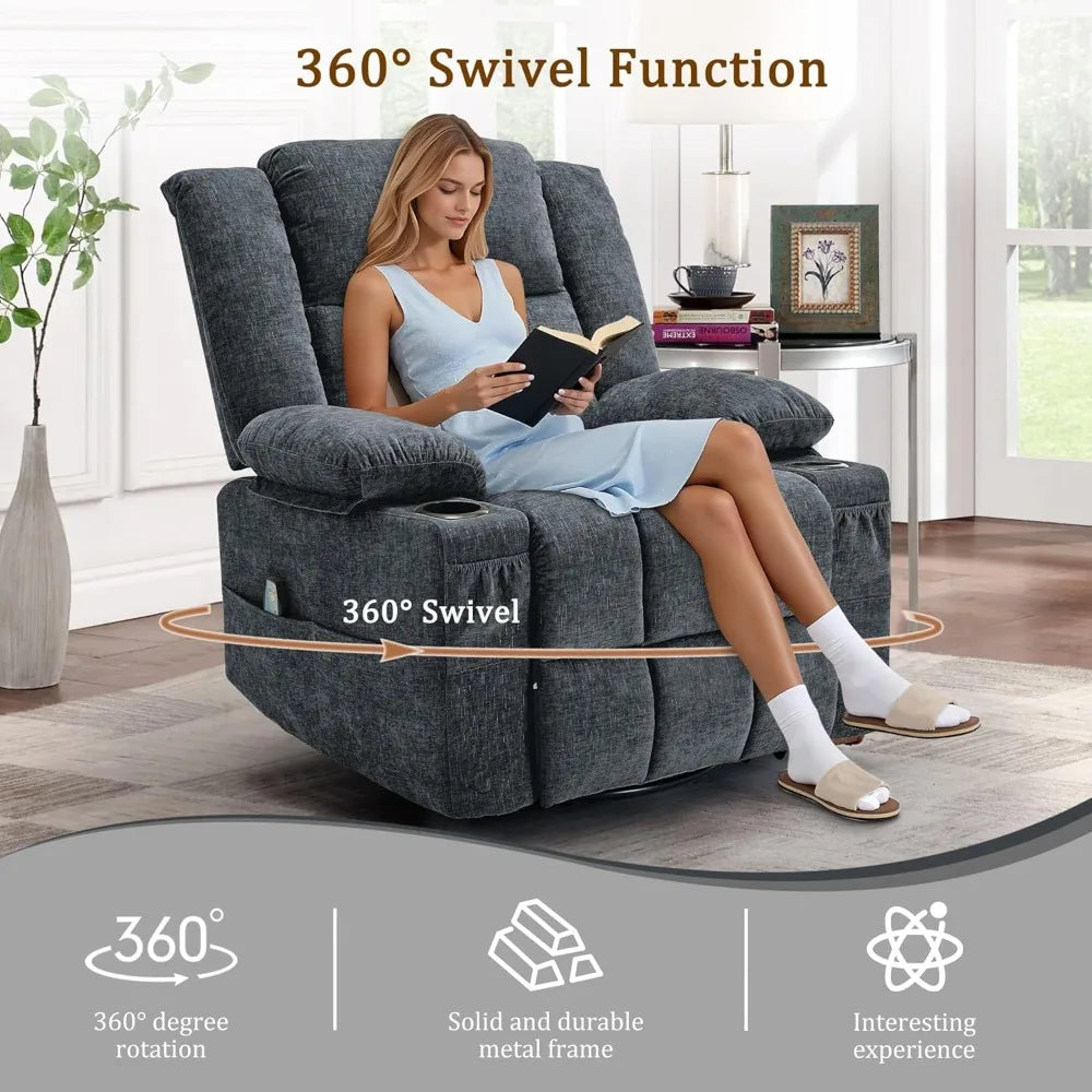 Adult Swivel Rocker Recliner with Massage & Heat - StriveRiseFit