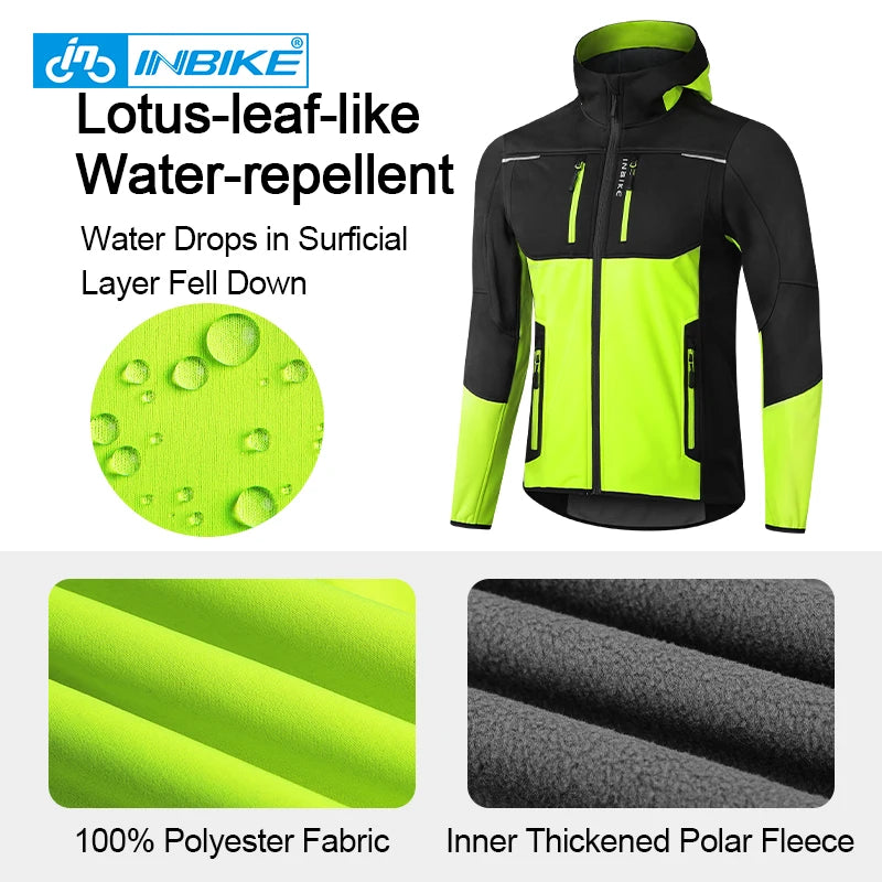 INBIKE Men's Winter Cycling Jacket With Hood ~ Warm Fleece Windbreaker, Windproof ~  Outdoor Man Cycling Clothing Hiking
