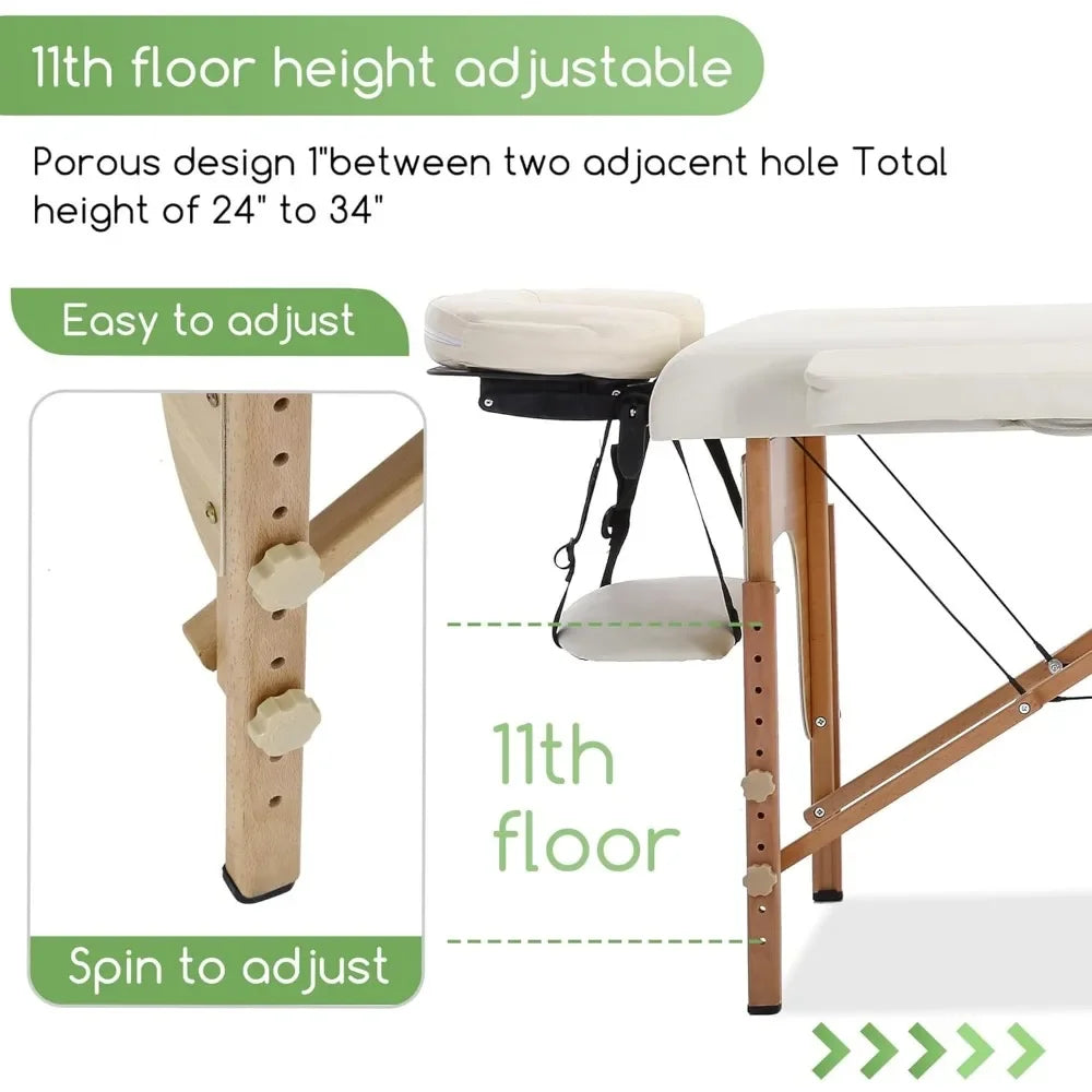 Portable Massage Table - 2 Fold Spa Bed Height Adjustable Lash Bed