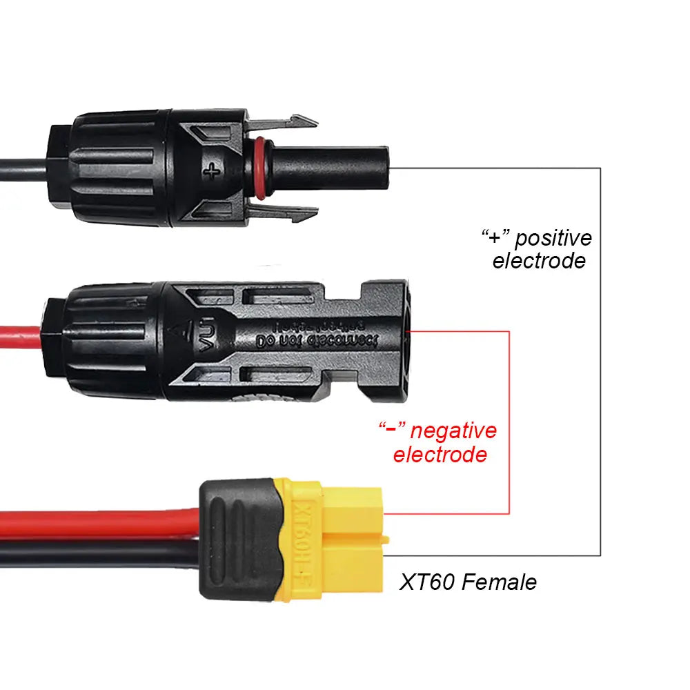 XT60 to Solar Connector Extension Cable — 12AWG, 10 ft (3M), IP67 Waterproof, 300V
