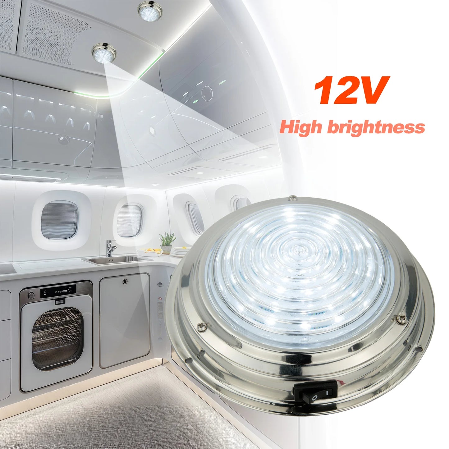 12V LED Dome Light 5.5" Stainless Steel | Boat, Marine & RV Cabin | StriveRiseFit