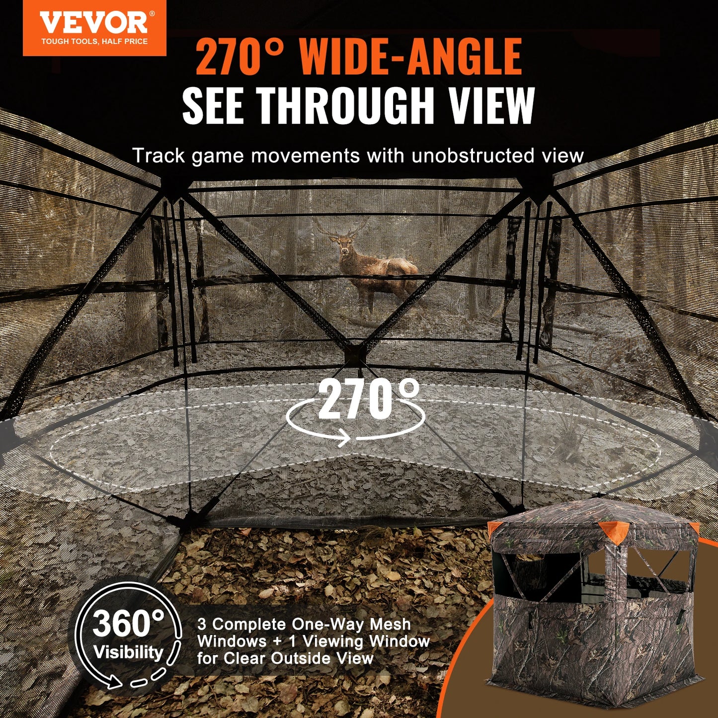 SucceBuy Pop-Up Hunting Blind | 270° See-Through Mesh, 1-2 Person, Waterproof, Turkey & Deer Hunting