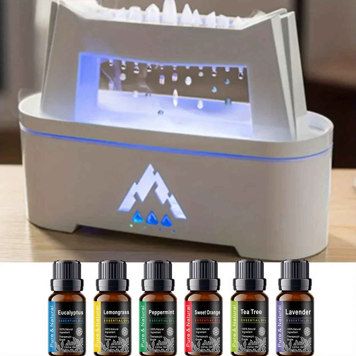 Aroma Diffuser Cloud Rain Humidifier Essential Oil Diffuser Light Rain Drop Sounds Flame/Blue