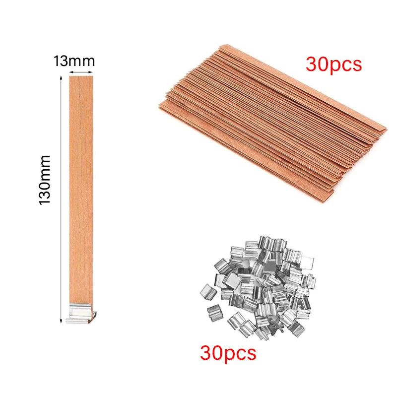 Wooden Candle Wicks with Metal Clip Base, 30 & 50-Pack | StriveRiseFit