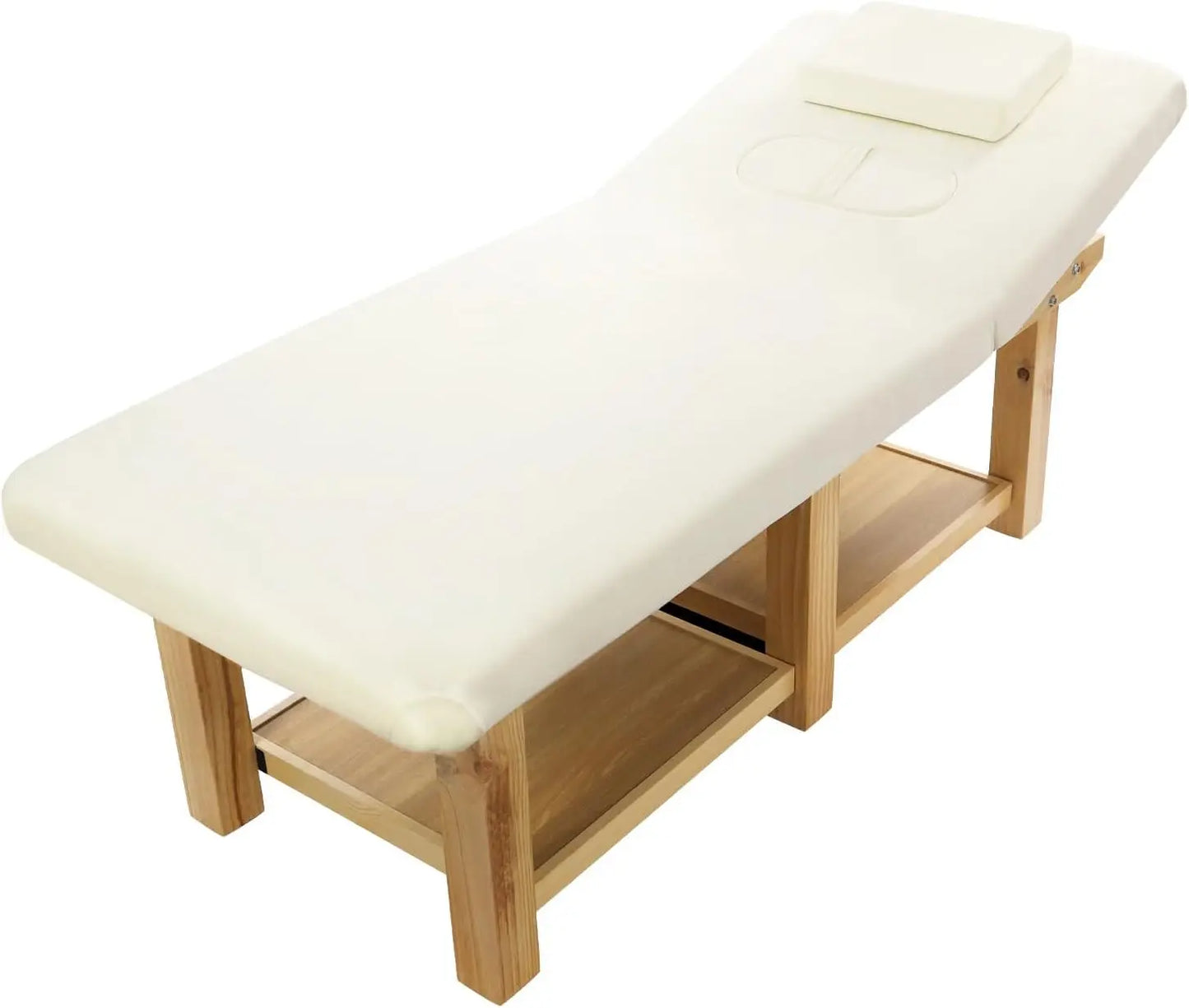 Stationary Massage Table - 75x31.5 Solid Wood Spa Bed with Adjustable Backrest