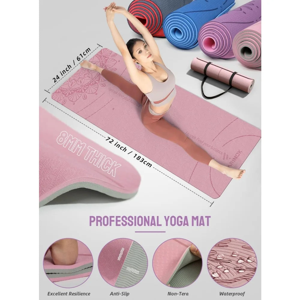 Thick Yoga Mat Set for Beginners - Premium Non-Slip Exercise Mat with Strap & Blocks