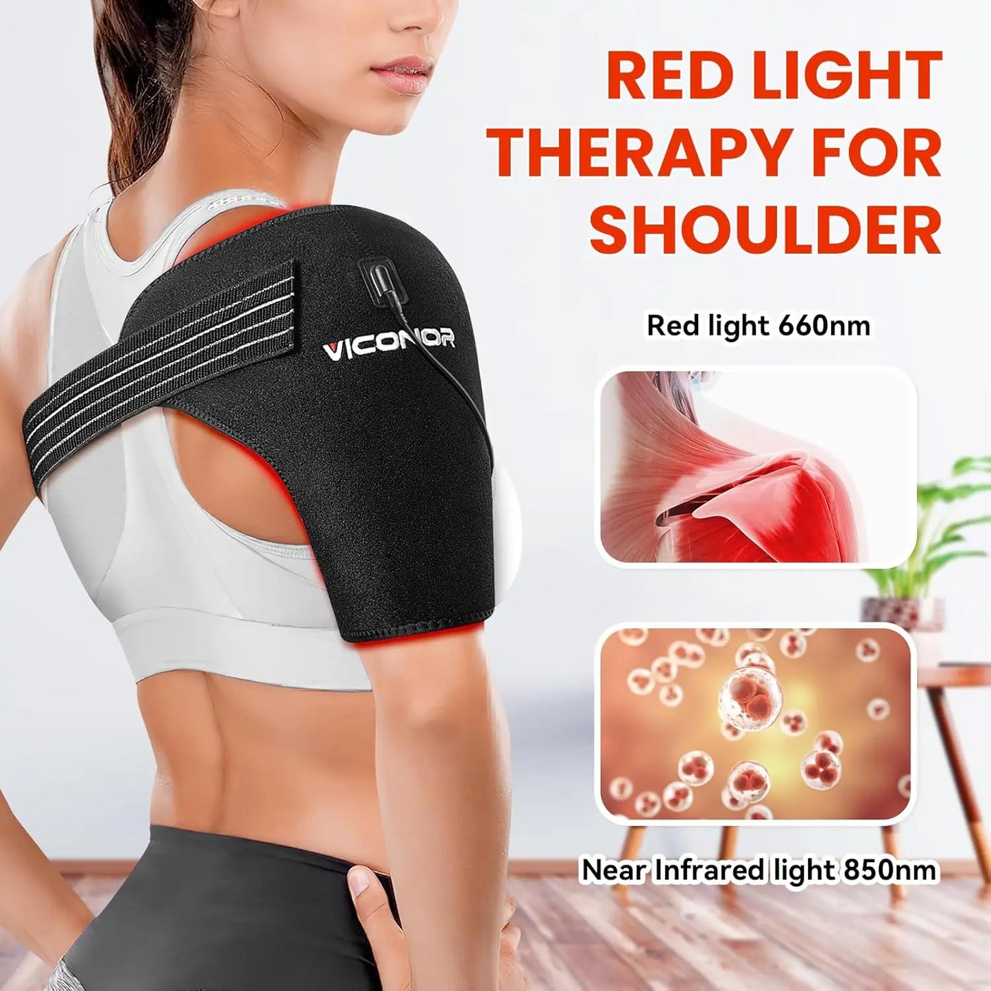 Red Light Therapy Shoulder Wrap — 660nm & 850nm Infrared Heat Pad for Pain Relief