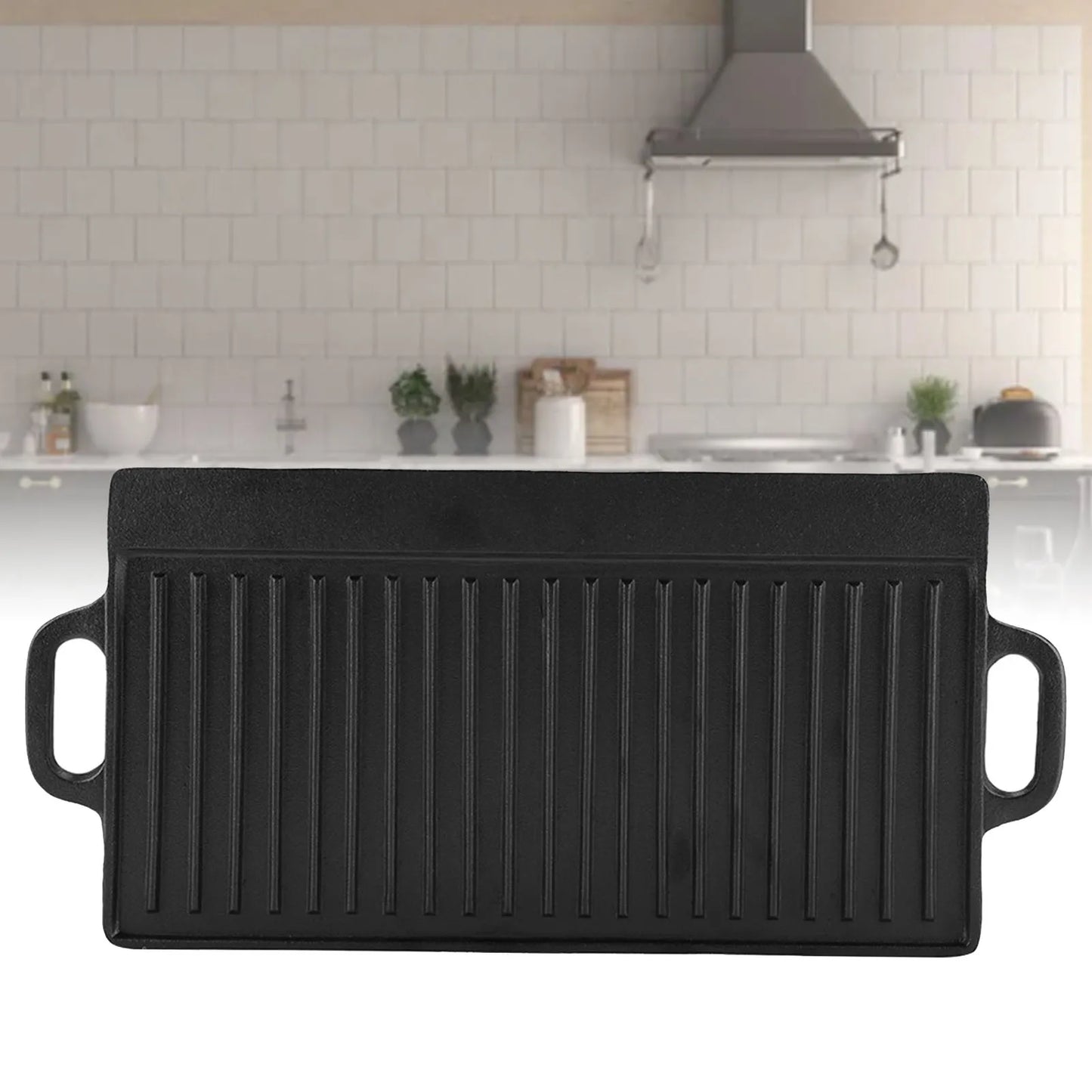 Rectangular Double-Sided Cast Iron Pan | Reversible Grill & Griddle for Stovetop & Campfire
