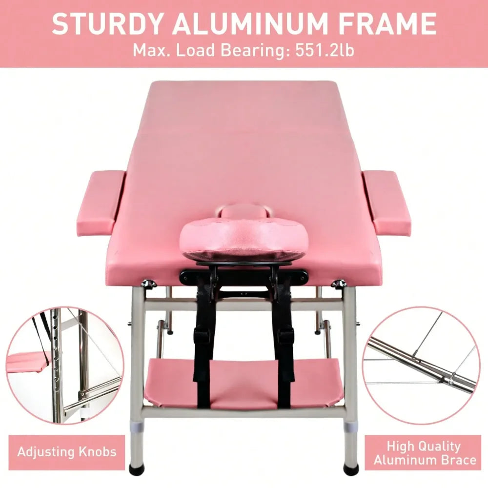 Portable Aluminum Massage Bed | 24" Width, Height Adjustable, Facial, Salon, Tattoo & Lash