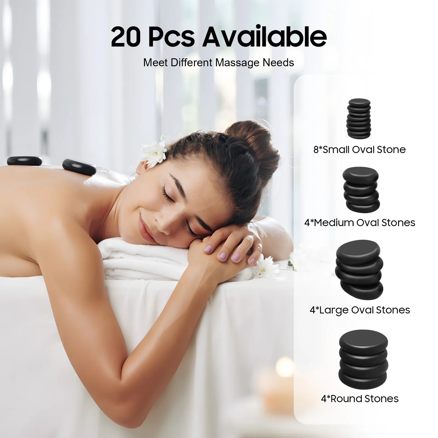 20-Piece Basalt Massage Stones with Heater Box | Hot Stone Therapy