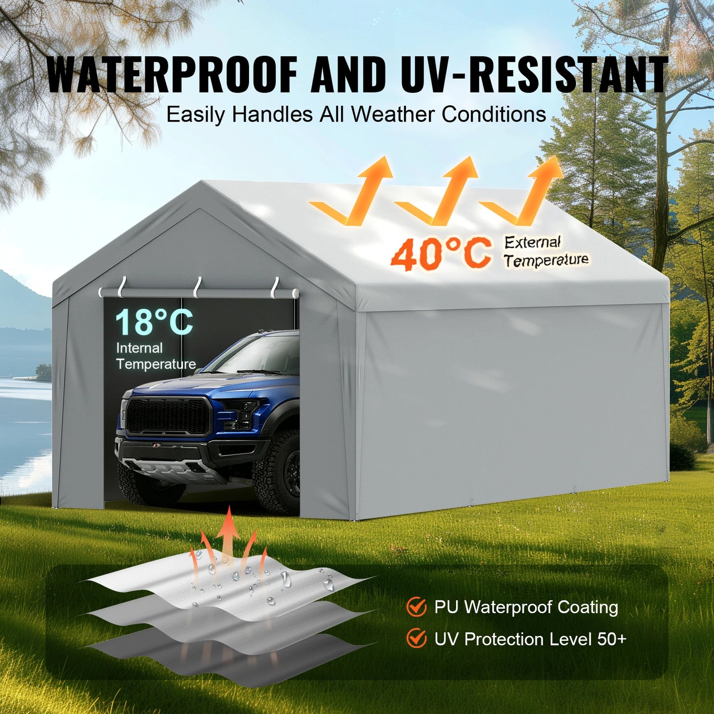 VEVOR 10x20 ft Carport Replacement Canopy Cover — Heavy-Duty Waterproof & UV-Resistant (Frame Not Included)