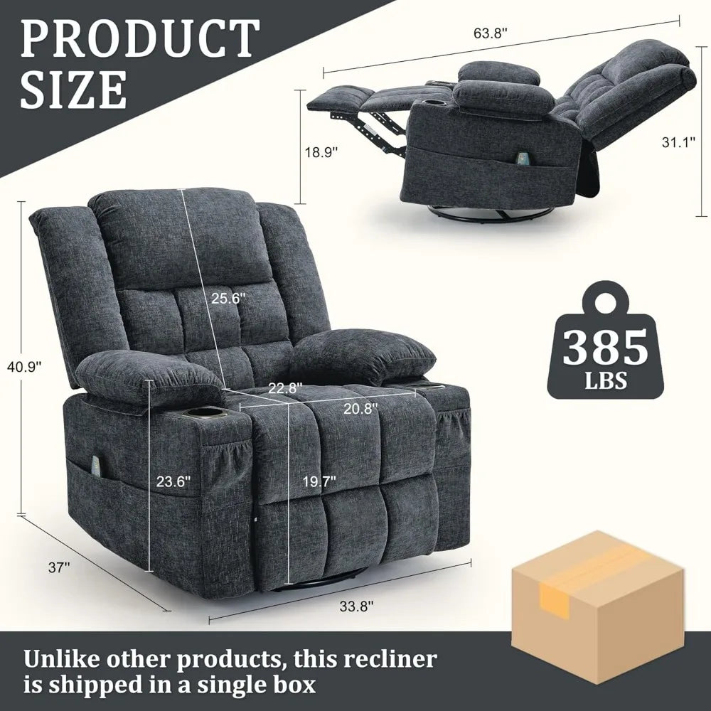 Adult Swivel Rocker Recliner with Massage & Heat - StriveRiseFit