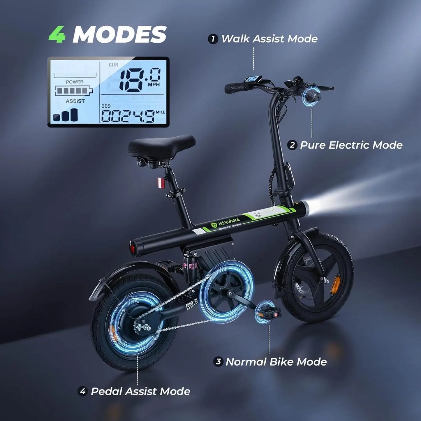 Electric Bike for Adult 500W Motor, 20 mph Folding Ebike, 14"/16"/20" Adult Electric Bicycles with Smart Uphill