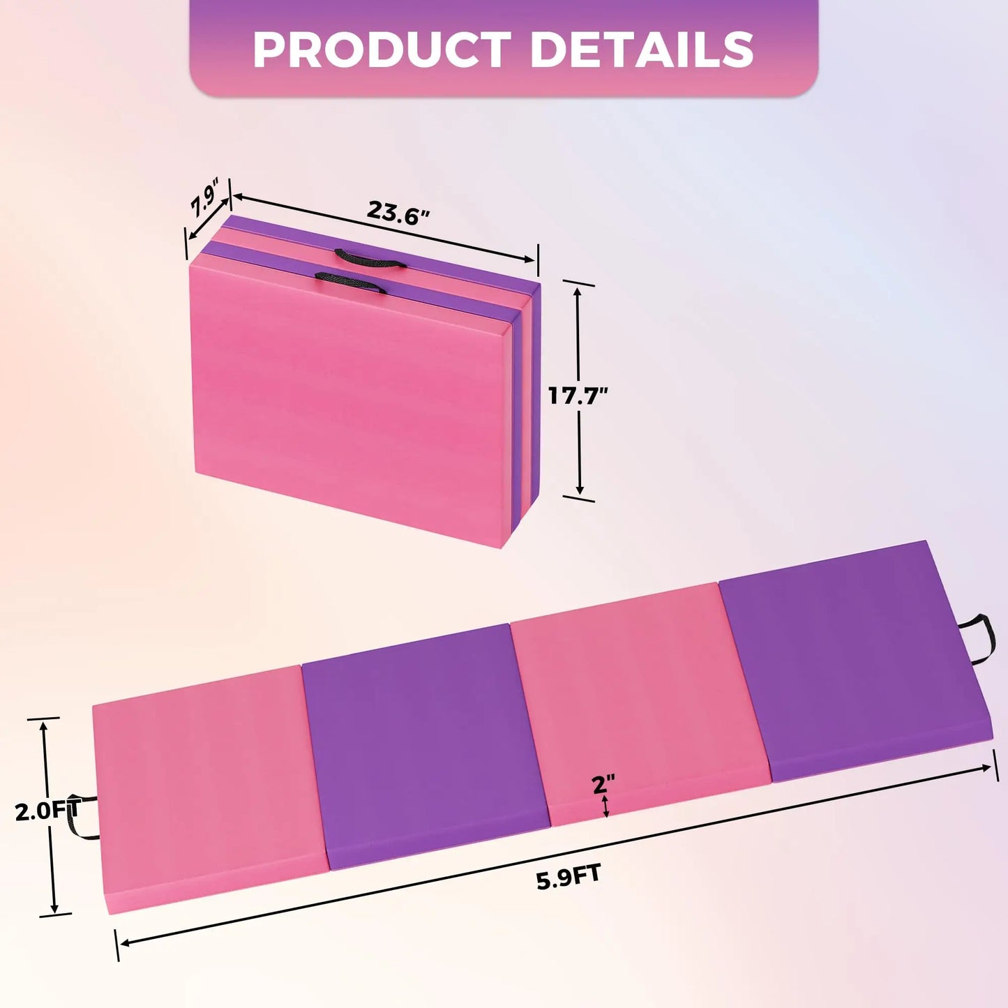 Foldable Gymnastics Mat, 2" Thick EPE Foam Tumbling Mat for Yoga, Pilates & Aerobics, 4 & 5-Fold | StriveRiseFit