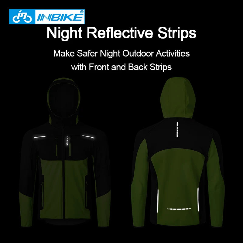 INBIKE Men's Winter Cycling Jacket With Hood ~ Warm Fleece Windbreaker, Windproof ~  Outdoor Man Cycling Clothing Hiking