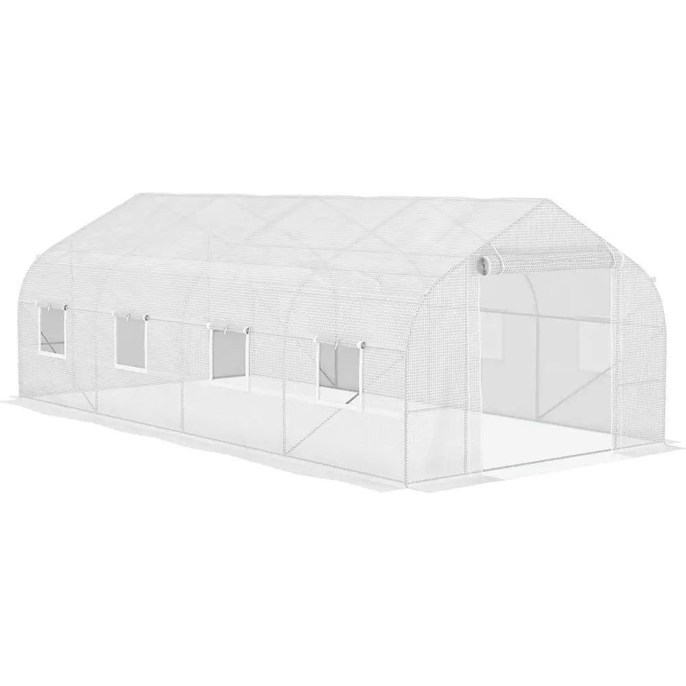 Walk-In Greenhouse 20' x 10' x 7' | Tunnel Style, Galvanized Steel Frame, 140 GSM PE Cover, 6 Windows