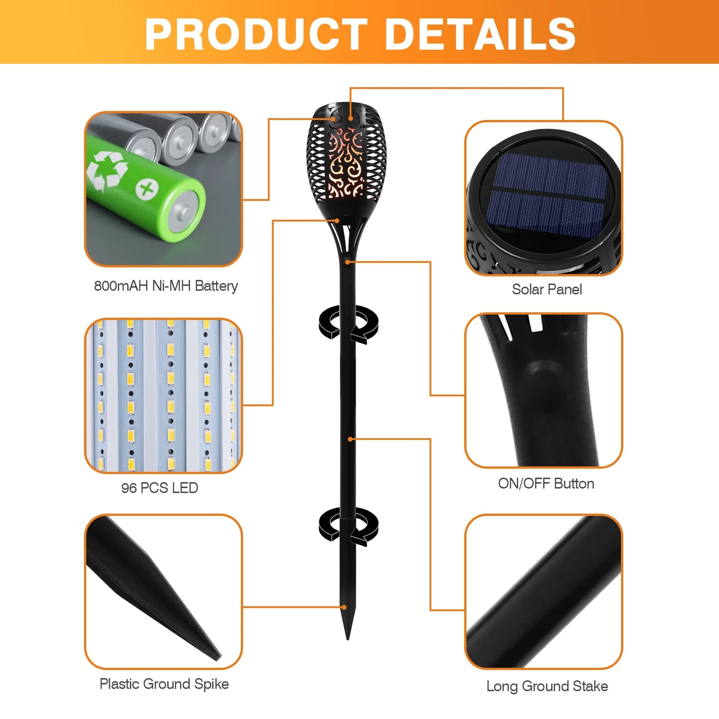 Solar Flame Torch Lights | 43" | 96 LED | Flickering | Waterproof | 4–16 Pack | StriveRiseFit